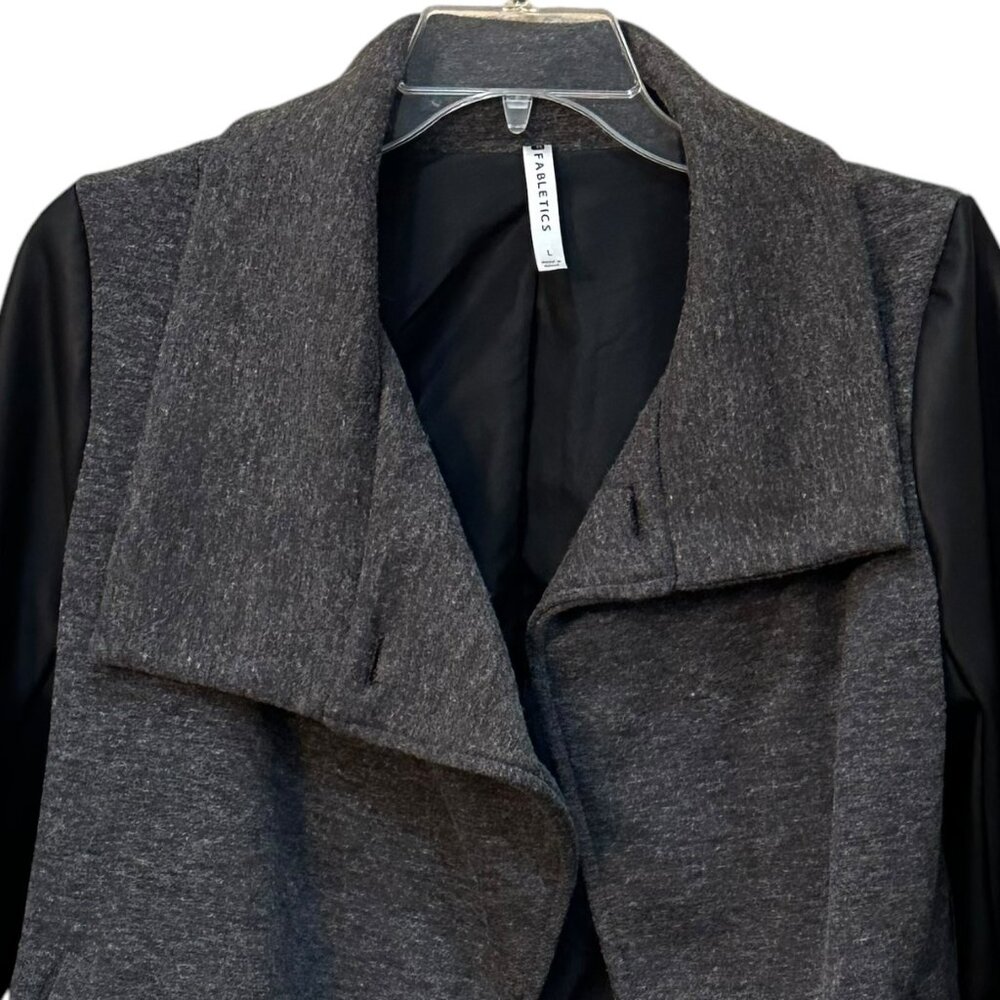 Fabletics Milano Coat Faux Leather Sleeve Size Large‎ Black Winter Lightweight - Picture 3 of 10